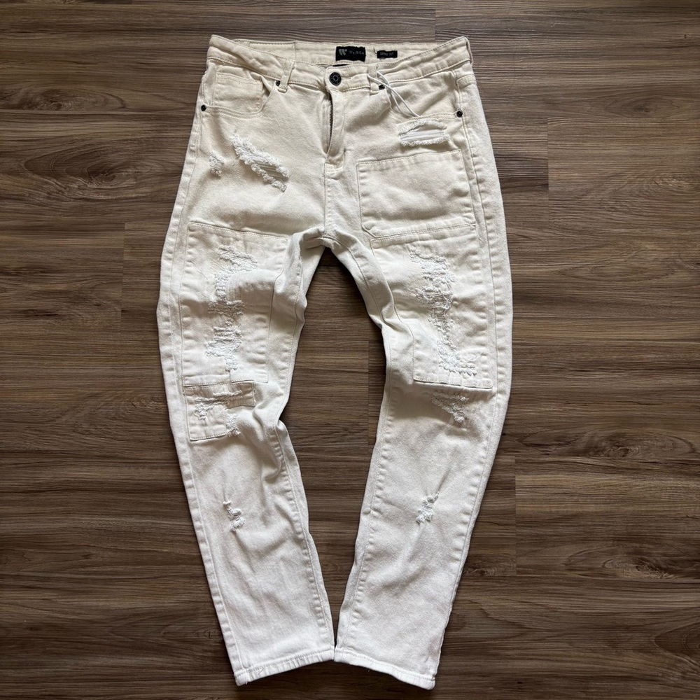 Waimea Cream Distressed Patchwork Pants – Urban Streetwear Style